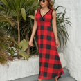 thumbnail image 6 of Buffalo Plaid Red Black Dress Fashion Boho Beach Long Dresses Female Party Printed Maxi Dress, 6 of 9