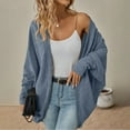 thumbnail image 4 of larppty Women's 2025 Fall Waffle Knit Batwing Long Sleeve Cardigan Loose Open Front Sweater Coat (Blue, XL), 4 of 6