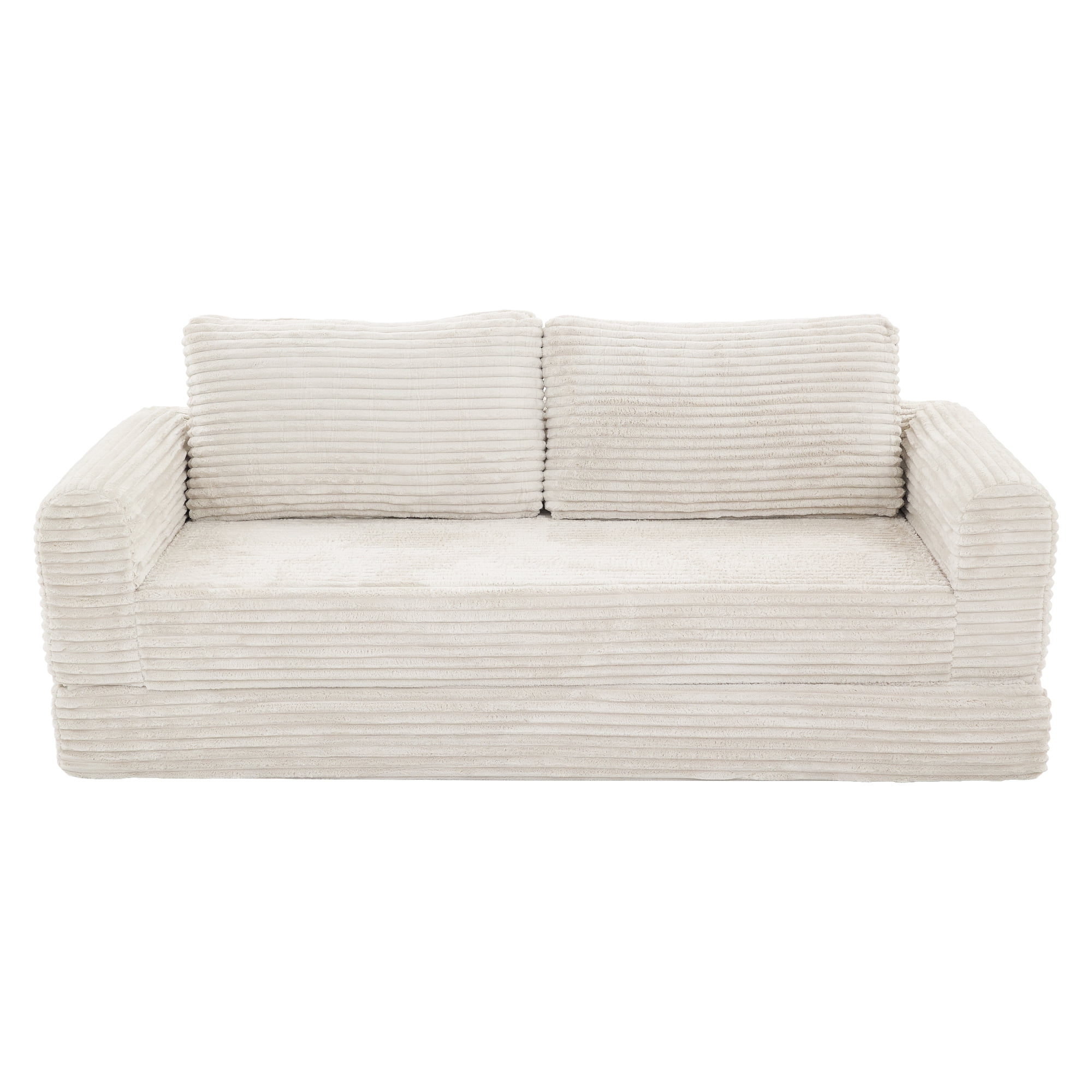 55" Convertible Futon Sofa Bed,Folding Boneless Couch with Sleeper Sofa,Fold Out Floor Sofa with Deep Seat,Cloud Corduroy Foldable Mattress Couch for Living Room,White