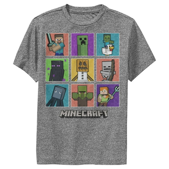 Boy's Minecraft Character Boxes Performance Graphic Tee Charcoal Heather Medium