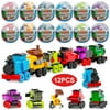 Wpond Easter Eggs Filled with Train Buiding Block Toys,12pcs Kids Cartoon Vehicle, Easter Theme Party Favor, Easter Eggs Hunt, Basket Stuff Fillers for Boys & Girls