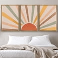 thumbnail image 2 of IDEA4WALL Framed Canvas Print Wall Art Set of 3 Geometric Shining Sun with Multicolor Rays of Light Astronomy & Space Sky Abstract Mid-Century Modern Art for Home Decor - Natural 24"x36"x3, 2 of 5