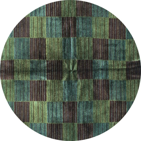 Ahgly Company Indoor Round Checkered Light Blue Modern Area Rugs, 6' Round