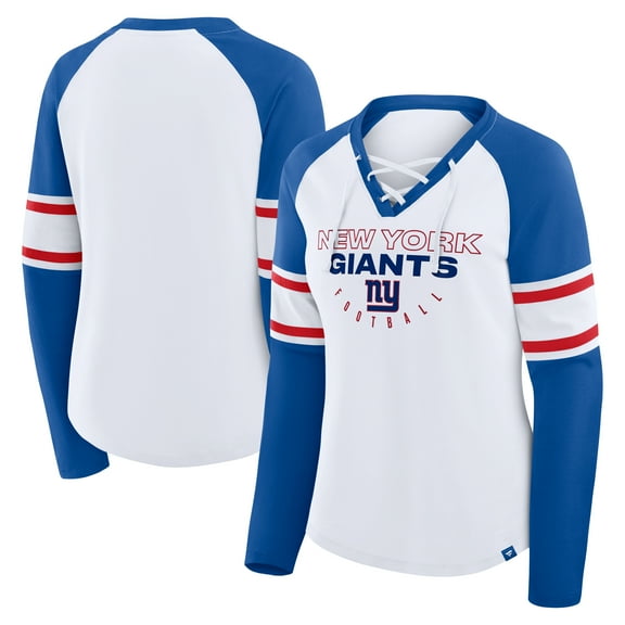Women's Fanatics White/Royal New York Giants Redzone Blitz Package Raglan Lace-Up V-Neck Long Sleeve T-Shirt
