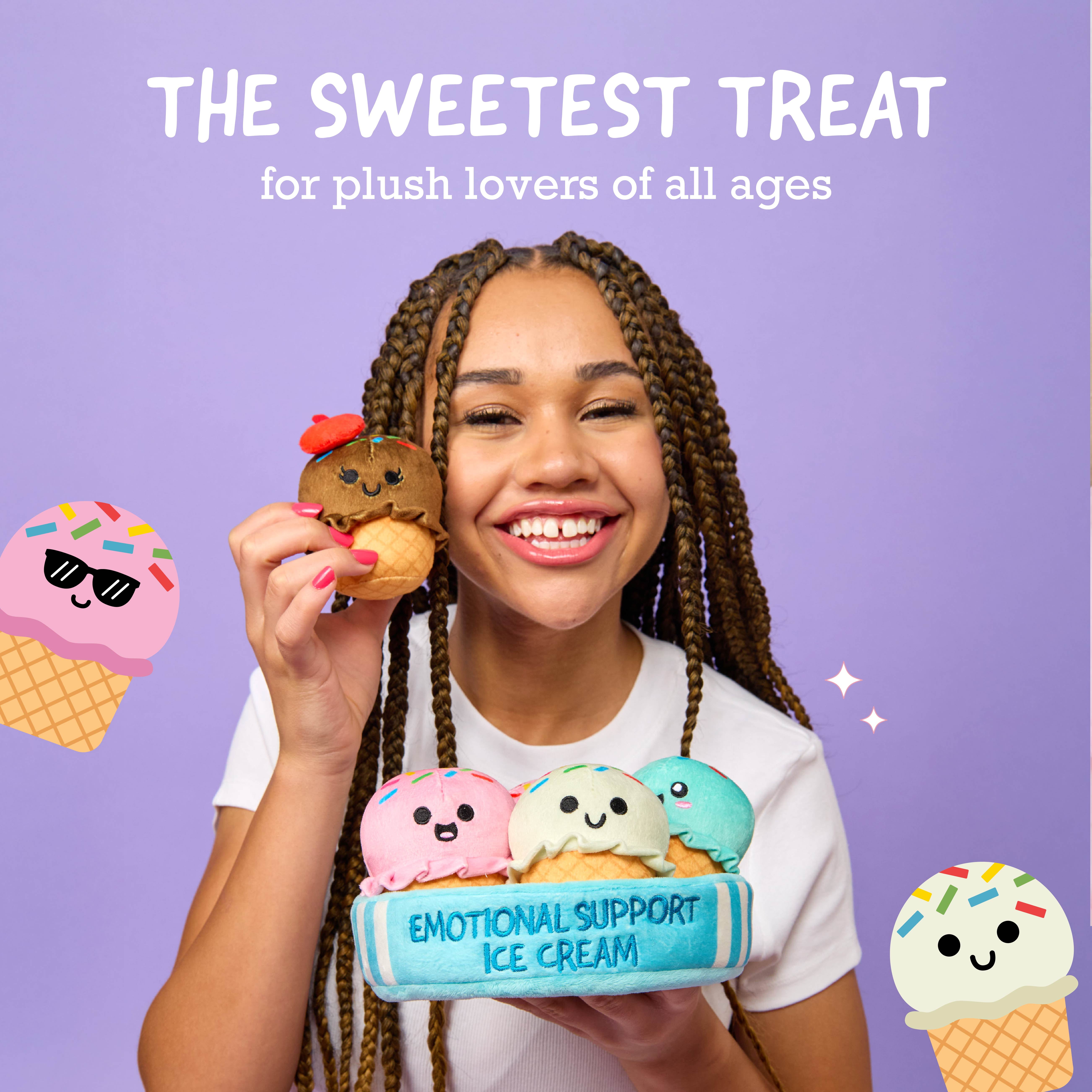 Emotional Support Pals Ice Cream Plush Food Toys, 5 ct with Basket