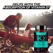 Vitamin K2 Mk7 100 mcg Vegan 60 Capsules by PhiNaturals - Bone Health Heart Cardiovascular Arteries - Vit k-2 MK-7 100mcg Supplement from Natto