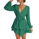 thumbnail image 5 of Women\'s Deep V-neck Summer Dress Long Sleeve Ruffle Solid Color SkirtL, 5 of 5