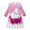 thumbnail image 4 of FKELYI Pink Cat Star Print Girls Ruffle Sleeve Dress A Line Twirly Dress for Kids Midi Soft Fall Dresses Patchwork Playwear Sundress, 9-10 Y, 4 of 6