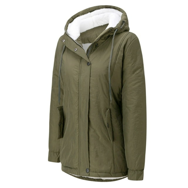 WEIYLL Veste en Molleton pour Femmes Épaisse Doublée à Capuche Chaude Trench Vert Armée Automne Hauts Taille P