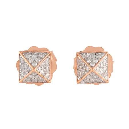 Pave Diamond 18K Solid Rose Gold Pyramid Stud Earrings Jewelry For Gift