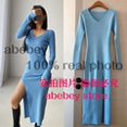 thumbnail image 1 of spring and winter sexy French slit sweater dress female slim tight-fitting hip-knit over-the-knee dressesS Gao Jinjia LED, 1 of 2