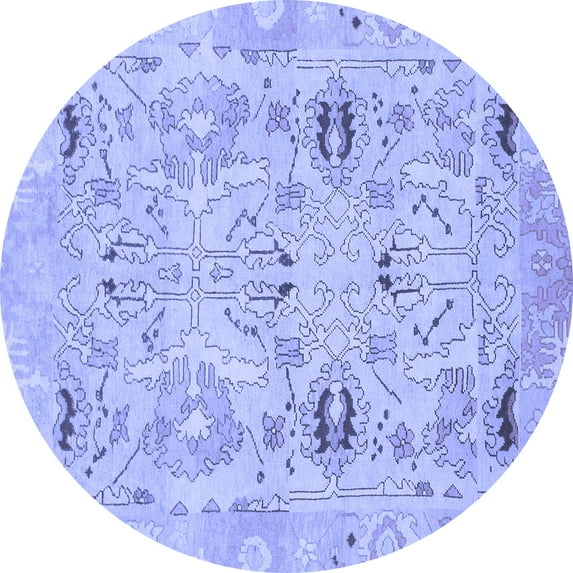Ahgly Company Machine Washable Indoor Round Oriental Blue Traditional Area Rugs, 6' Round