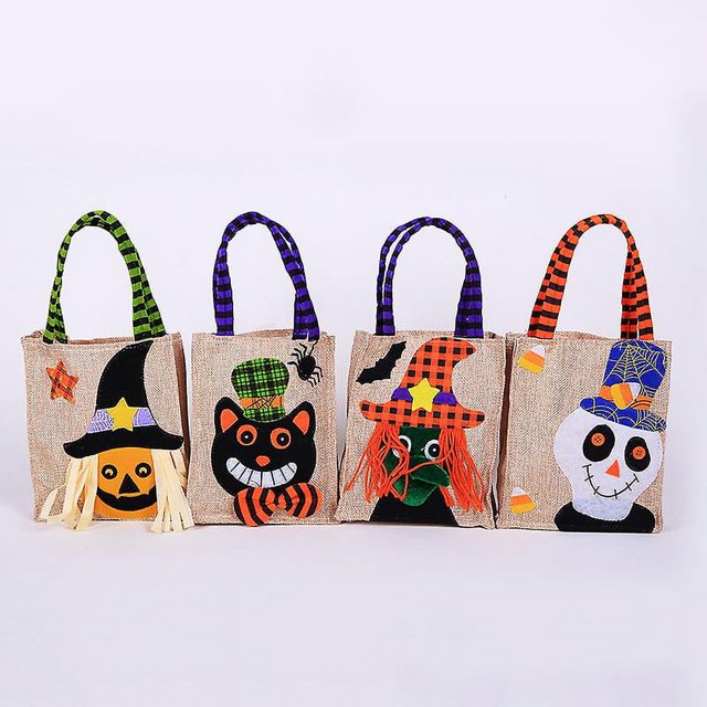Piezas, Bolso de Regalo de Dulces de Halloween, Bolsa de Dulces de Lino de Halloween, Bolsa de Merienda de Lino para Fiesta de Halloween, para Niños Suministros de Fiesta de Halloween Favor Rojo Verde Cocina, Decoración y Otros
