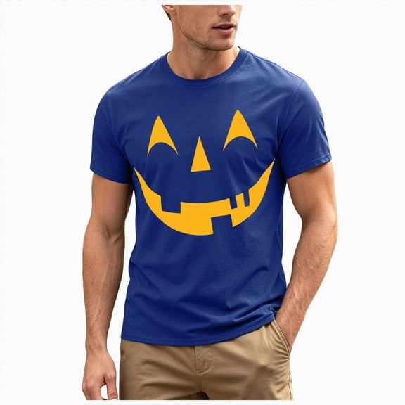 TOWED22 Mens Halloween Shirt Graphic Tees Men's Halloween Print Crew Neck T-Shirt, Funny T-shirts Shirt(H166-Blue,XXL)