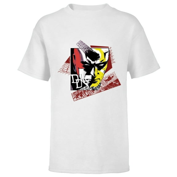Marvel Daredevil Super Hero Comic Art Face and DD Logo - Short Sleeve T-Shirt for Kids - Customized-White