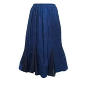 Mogul Women's Peasant Skirt Blue Stonewashed Elastic Waist Maxi Skirts