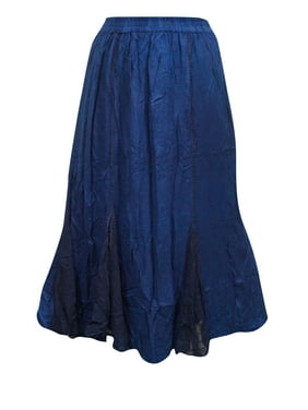 Mogul Women's Peasant Skirt Blue Stonewashed Elastic Waist Maxi Skirts