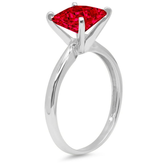 2 ct Princess Cut Simulated Ruby Solitaire Engagement Ring for Women in 18K White Gold