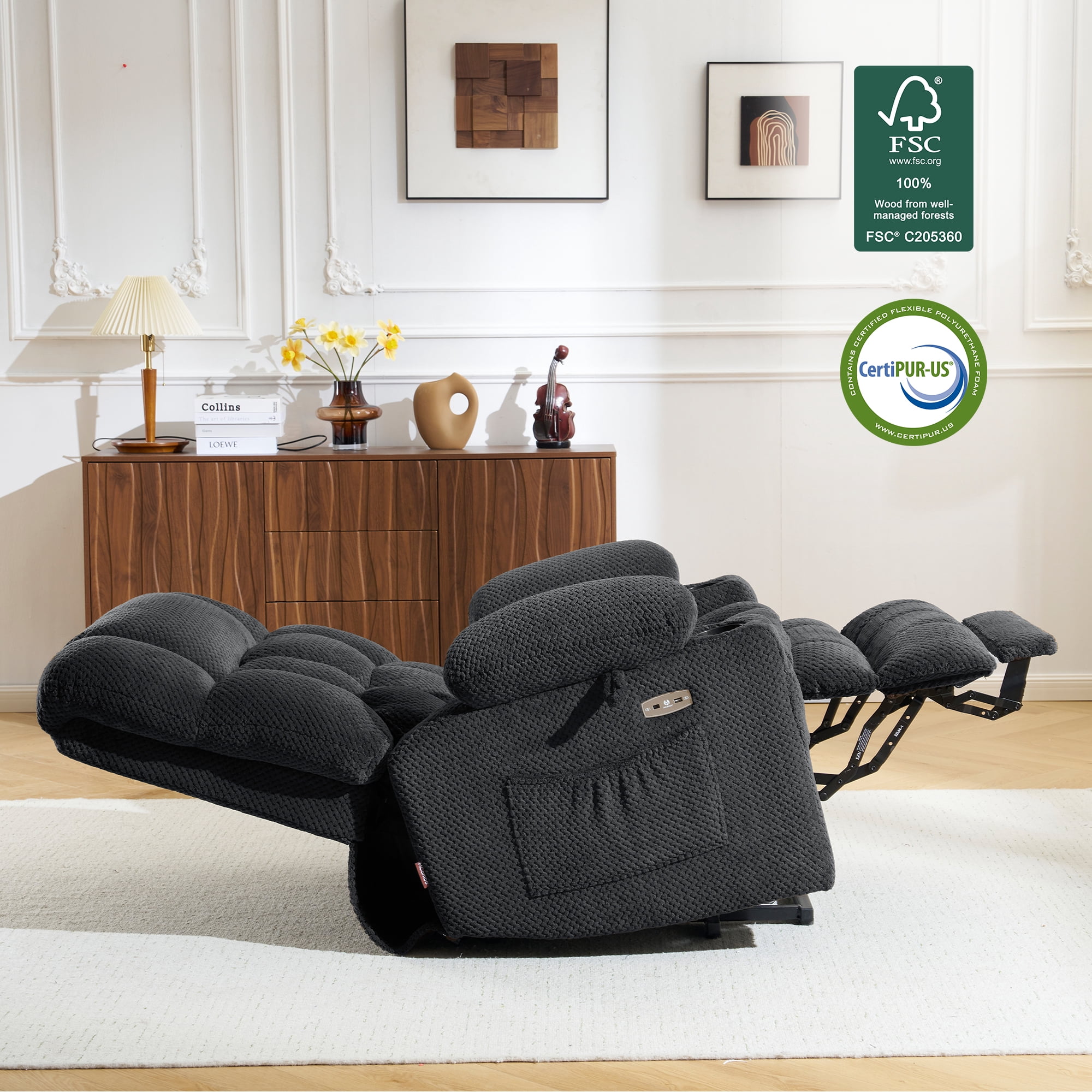 MCombo 22.4" Seat Width Lay Flat Dual Motor Power Recliner Lift Chair with Vibration and Heat, Infinite Position, Dark Grey