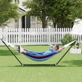 thumbnail image 4 of BeesClover Hamac Double Bleu avec Support, Hamac en Coton Portable Robuste de 450 Lb pour 2 Adultes, Ensemble de Hamacs Autoportant Intérieur Extérieur avec Support en Acier et Sac de Transport, 4 of 8