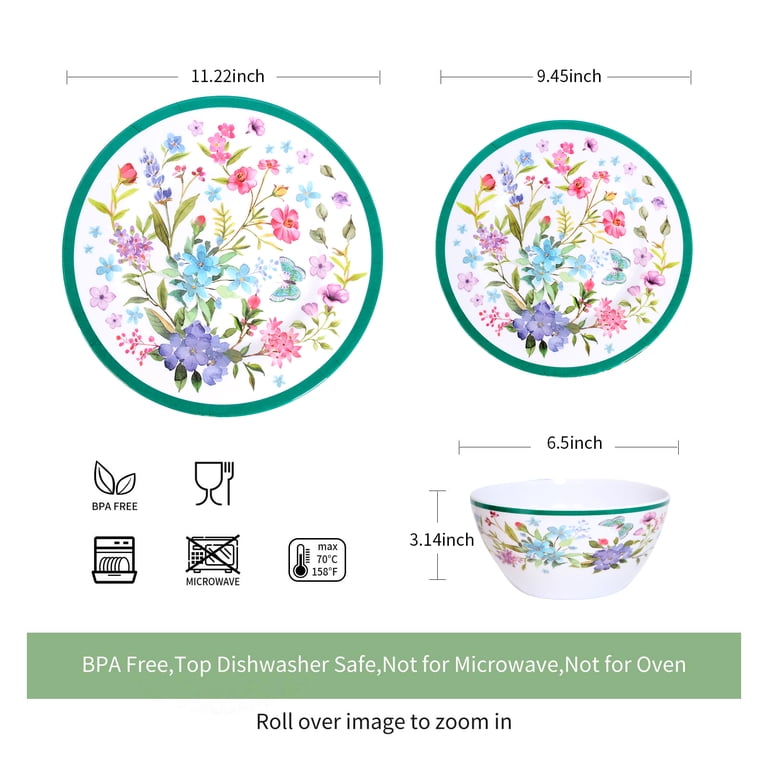 Zayton 12-Piece Floral Melamine Dinnerware Set for 4 photo 4