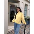 thumbnail image 5 of Women Turtle-Neck Sweater Chunky Long Sleeve Knitted Pullover High Low Hem Trendy Fall Winter Top Light Yellow L, 5 of 9