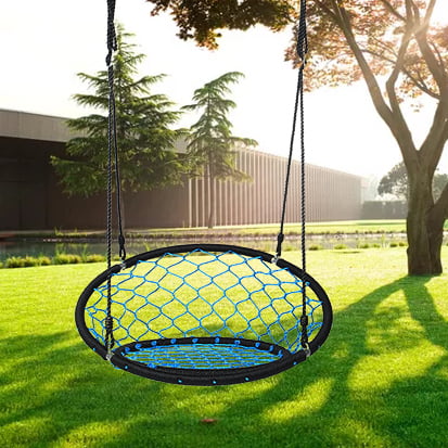 35.5 Inch Kids Indoor Outdoor Yard Round Circle Saucer Swing for Trees or Swing Sets SereneLife Hanging Netted Seat Swing Assorted SLSWNG125 All Season UV Resistant Rope Swing Net Seat 
