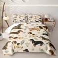 thumbnail image 2 of Manfei Cute Dalmatian Bed Spread Queen, Western Dachshund Queen Coverlet Set, Cream, 3-Piece, 1 Quilt and 2 Pillowcases, 2 of 7