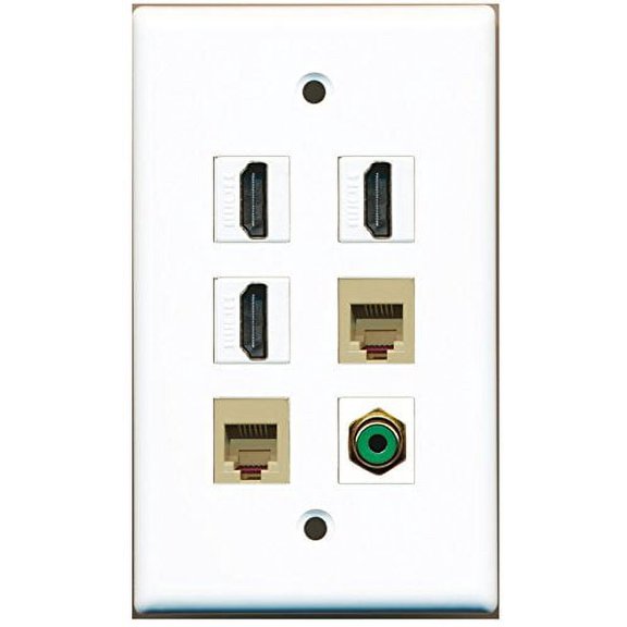 RiteAV - 3 HDMI 1 Port RCA Green 2 Port Phone RJ11 RJ12 Beige Wall Plate