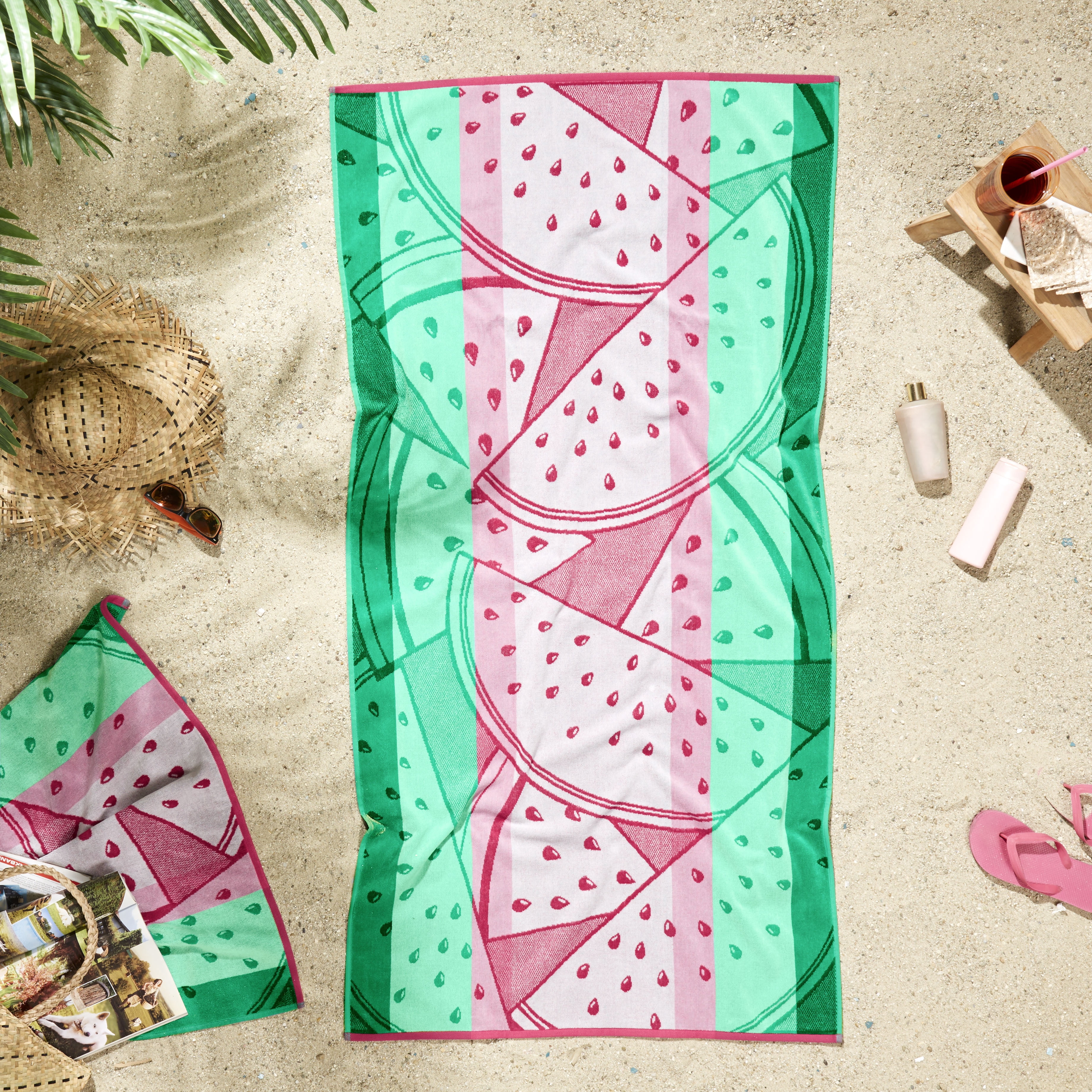 Ozdilek 34x64 Beach Towel - 100% Turkish Cotton, Luxury Soft Velour, Quick Dry, Absorbent, Fade-Resistant, Oversized Pool & Spa Towel, Watermelon Design, Eco-Friendly (Watermelon Delight)