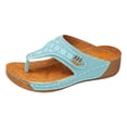 thumbnail image 5 of Rokment Womens Platform Wedges Flip Flops Beach Slides Orthopedic Sandals Summer Comfortable Leather Thongs Walking Dress Slip on Sky Blue Size 9.5, 5 of 6