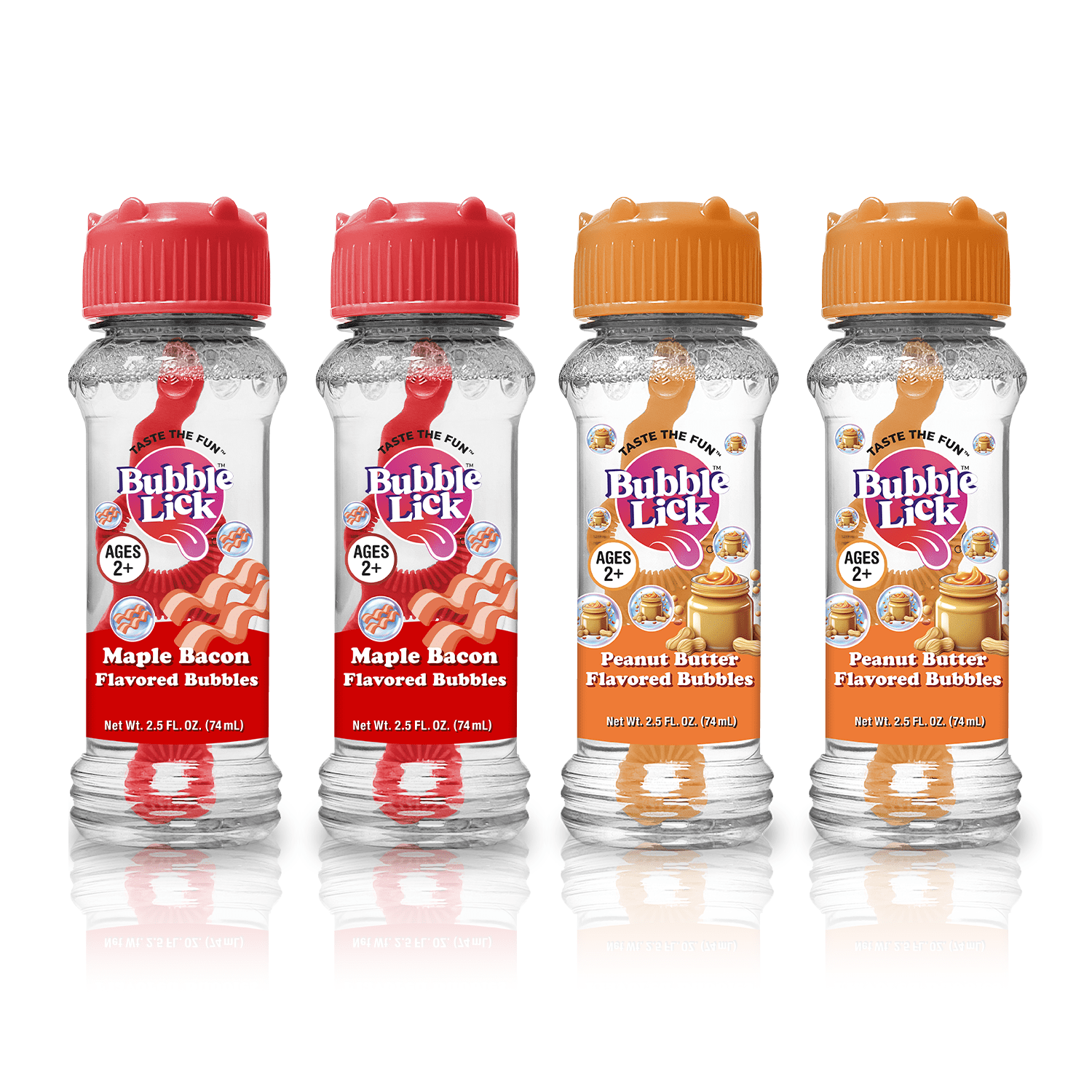Bubble Lick Peanut Butter / Maple Bacon Flavored Bubbles 4-Pack, 2.5 fl oz Bottles