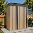 thumbnail image 3 of Patiowell 5' x 3' Outdoor Storage Shed, Metal Garden Tool Shed with Sloping Roof and Lockable Door, Brown, 3 of 8