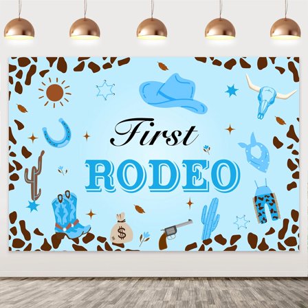 First Rodeo Birthday Party Decor for Boys Blue Cowboy 1st Birthday Decor with First Rodeo Backdrop for Western Birthday Party