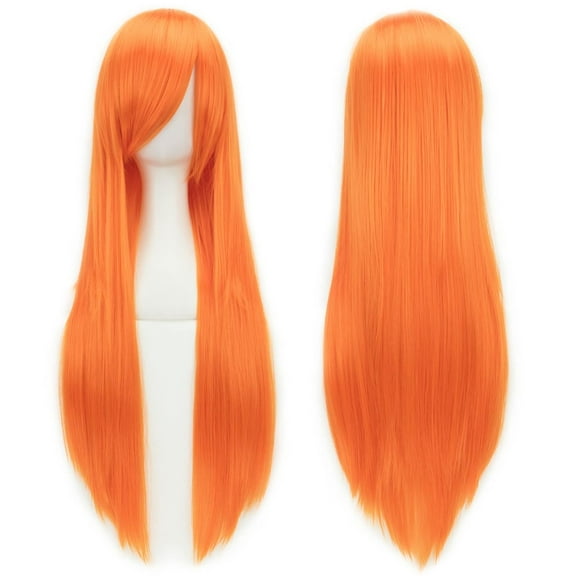 Firefly Hope 80cm Long Straight Synthetic Wig with Bangs, Colorful Style for Party (Fluorescent Orange)