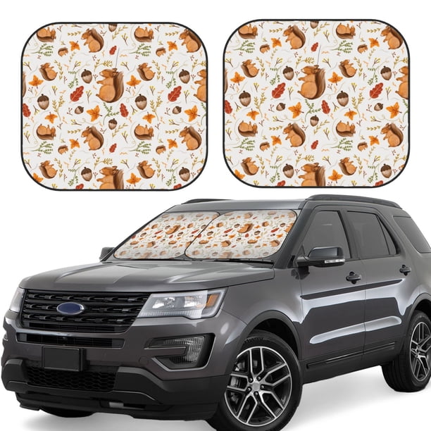 Balery Squirrel Parasol para parabrisas de coche de 2 piezas | Parasol plegable para parabrisas delantero de coche para la mayoría de sedanes-Medium