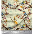 thumbnail image 1 of Soimoi Yellow Poly Georgette Fabric Tree & American Robin Watercolor Print Fabric by The Yard 52 Inch Wide, 1 of 3