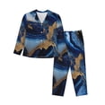 thumbnail image 1 of Fotbe Navy Blue Marble Conjunto de Pijama de Manga Larga para Mujer con Estampado, Ropa de Dormir de 2 Piezas, Conjunto de Casa Suave y Cómodo con Bolsillos-Large, 1 of 7