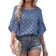 thumbnail image 1 of Blusa de manga corta con cuello redondo y volantes para mujer Camisa estampada Camisa suelta de verano Azul XL, 1 of 6