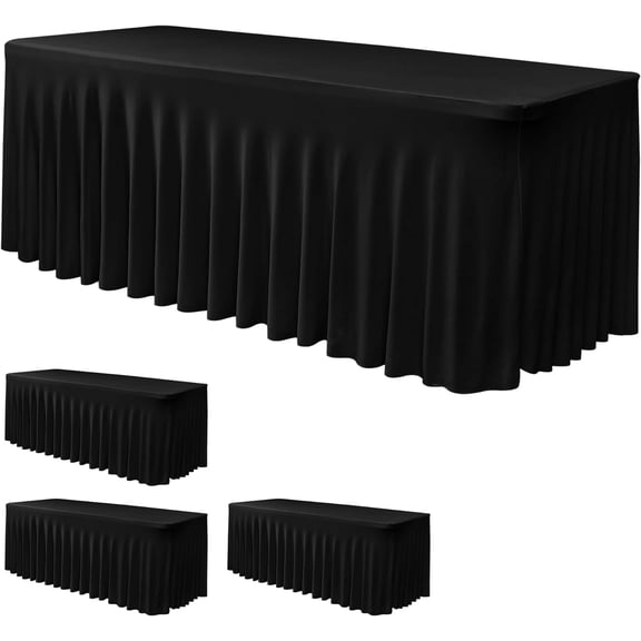 Table Skirt, Black for 6 Foot Rectangle Tables, 4 Pack - 72 x 30 Inch - Stretch Spandex Fitted Table Clothes, Fabric Table Covers Cocktail Tablecloths for Party, Banquet, Birthday