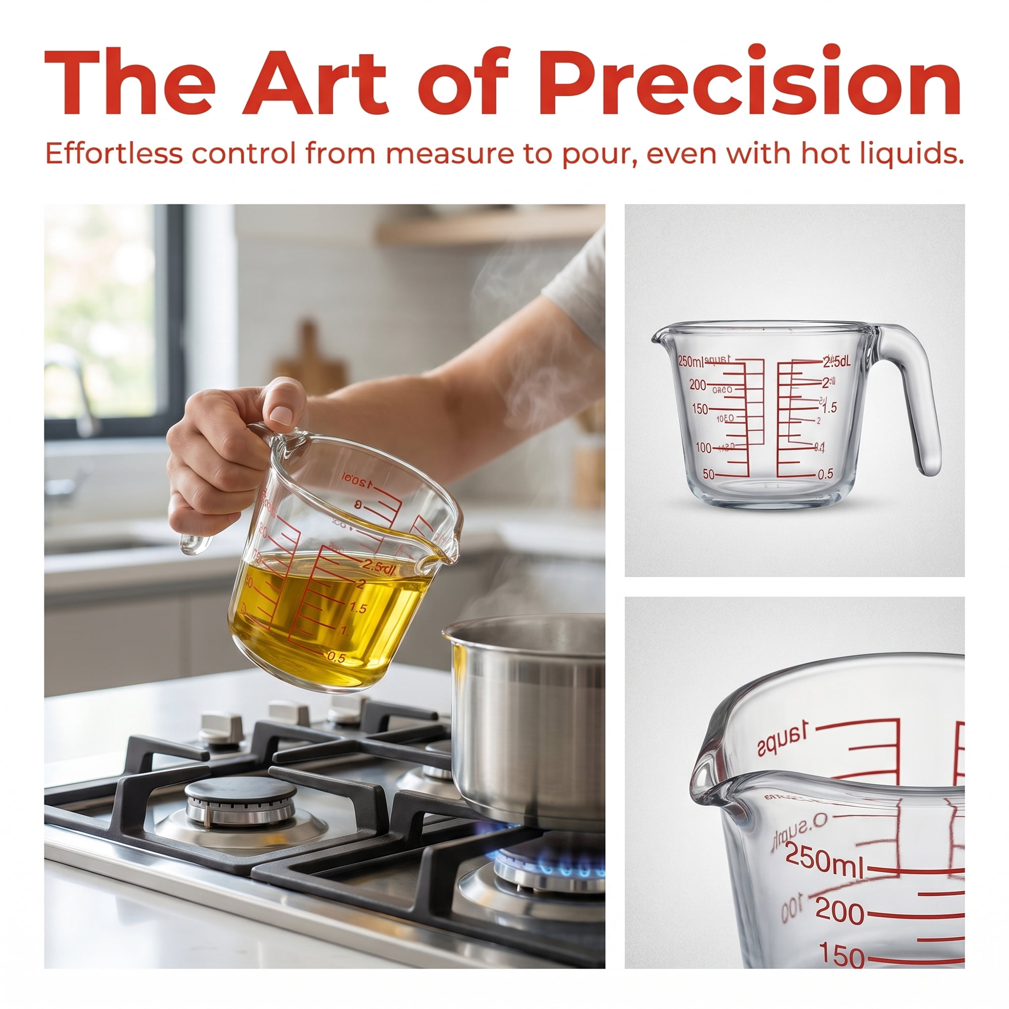Unique Bargains Measuring Cup, 1 Cup Glass Measuring Cups for Kitchen Baking Clear 250ml