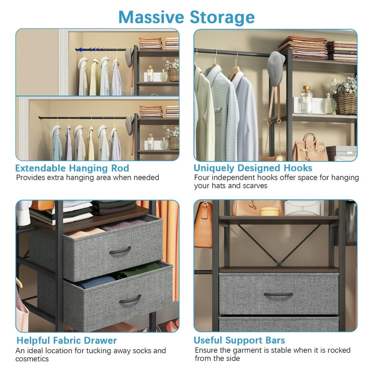 Timate P8 Closet Organizer Closet Storage Organizer System Kit 5.96 to 8.37  FT, Metal, Black 