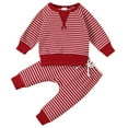 thumbnail image 2 of Bjutir Kids Baby Boys Girls Striped Patchwork Long Sleeve Blouse Tops Cotton Waist Pants Trousers Sleepwear Pajamas Outfit Set 2Pcs Clothes, 2 of 3