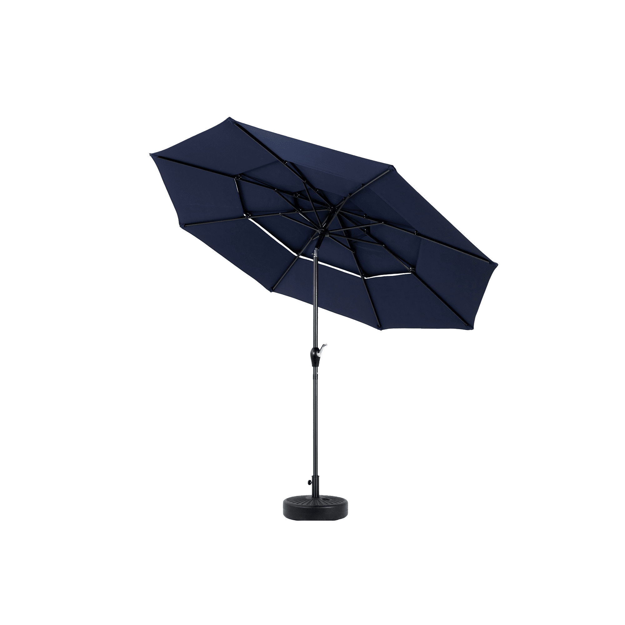 Leumius 10ft Outdoor Patio Umbrellas for Outside,3 Tier Auto-tilt Vented Market Table Umbrella for Backyard, Deck, Garden,Navy Blue(Base Not Included)