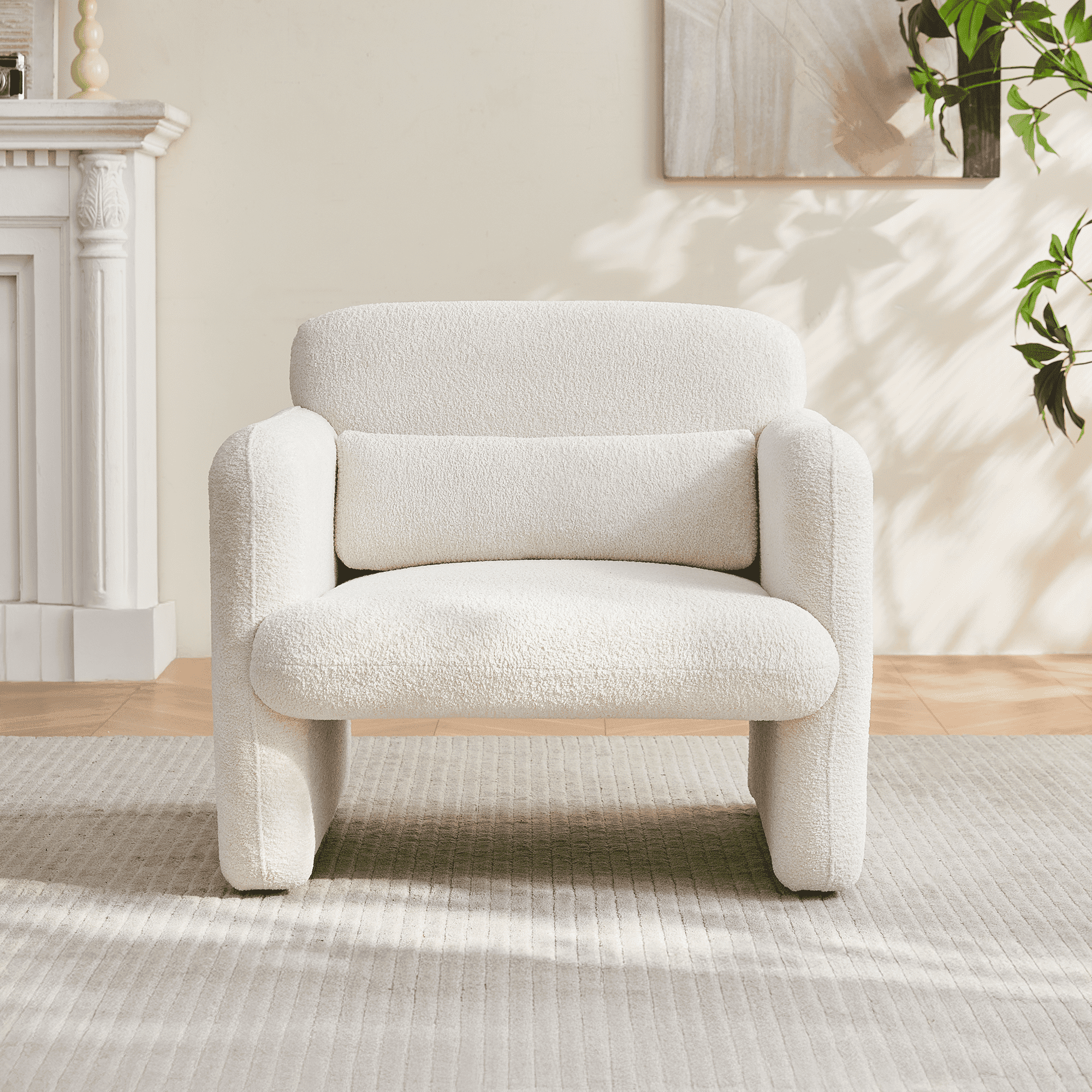MAYEERTY 34 Inch Velvet Single Sofa Chair with Support Pillow Tool-Free Assembly for Apartment