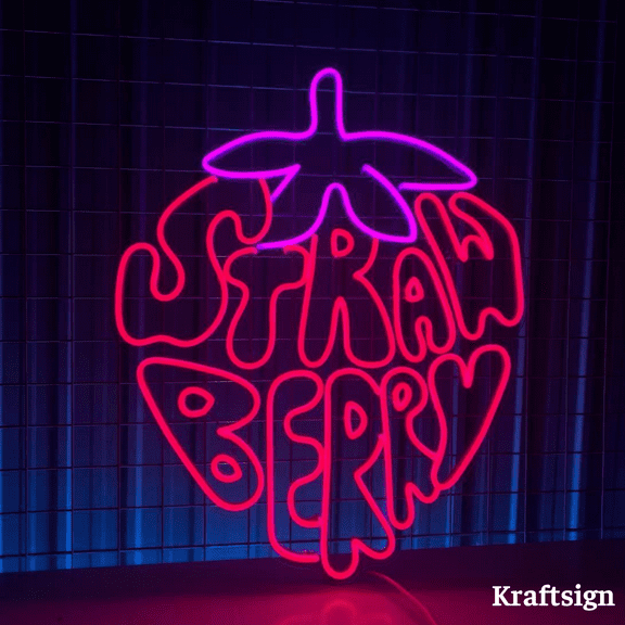 Craftnamesign Strawberry Neon Sign, Strawberry Shop LED Sign, Fruit Decor