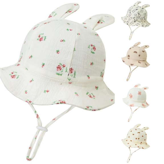 Oiyii Toddler Girl’S Daily‑Use Bucket Hats Heart‑Printed Baby Sun Hats, White