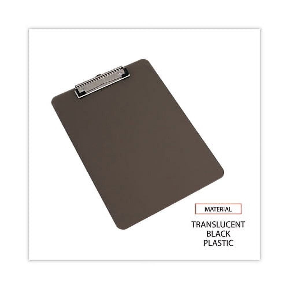 Plastic Clipboard with Low Profile Clip, 0.5" Clip Capacity, Holds 8.5 x 11 Sheets, Translucent Black | Bundle of 10 Each