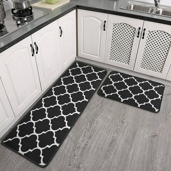 Moroccan Trellis Kitchen Mats Set 2 Pieces Super Waterproof Non-Slip Soft Kitchen Rugs Machine Washable Kitchen Floor Mat for Kitchen,Floor, Bathroom, Sink, Laundry