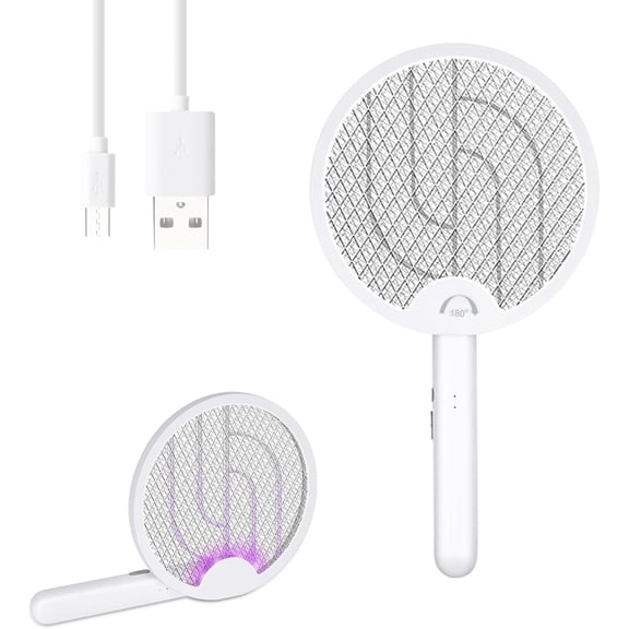USB-C Rechargeable Electric Fly Swatter, 4000V Bug Zapper with LED Light, Foldable Portable Mosquito Racket for Indoor and Outdoor Use